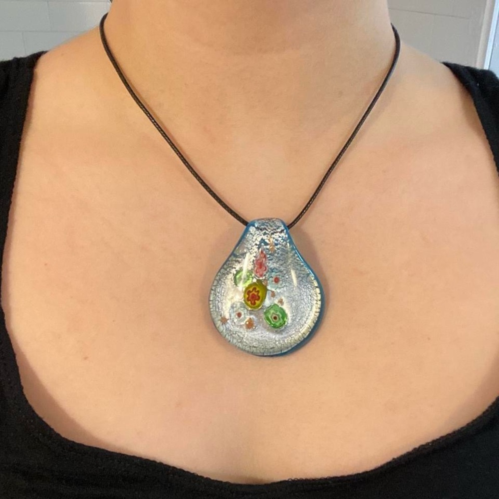 Vintage 80s Murano Millefiori Glass Pendant Necklace